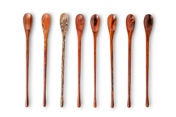 Set of the wooden spoons isolated on white background