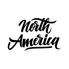 Handwritten inscription North America. Hand drawn lettering. Calligraphic element for your design. Vector illustration.