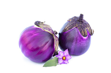 Two purple eggplants isolated on white