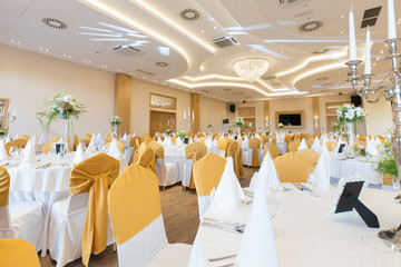 Wedding hall or other function facility set for fine dining