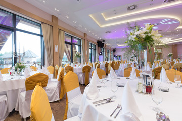 Wedding hall or other function facility set for fine dining