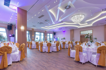 Wedding hall or other function facility set for fine dining