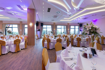Wedding hall or other function facility set for fine dining