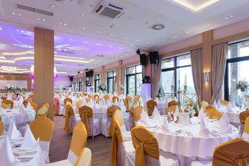 Wedding hall or other function facility set for fine dining