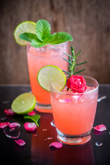 Refreshing summer drink with Strawberry in glasses