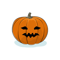 Carved Vicious Scary Halloween Pumpkin, a Jack-o-Lantern on White Background, Vector Illustration