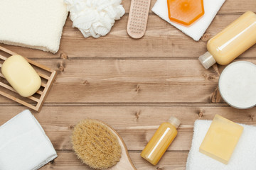 Spa Kit. Top View. Shampoo, Soap Bar And Liquid. Shower Gel. Aro