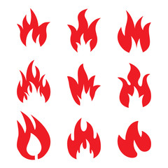 Fire flames, set icons, vector illustration