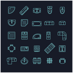 furniture icons set, top view