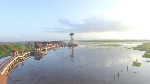 bird-watching tower in swamp.The Talay Noi Wetlands Preserve, in Phatthalung, at 450 square kilometers, is the largest waterfowl reserve in the Kingdom, and home to 187 species of birds