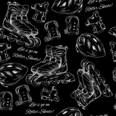Materiał do szycia illustration of hand drawn seamless pattern Roller Skates, rolle