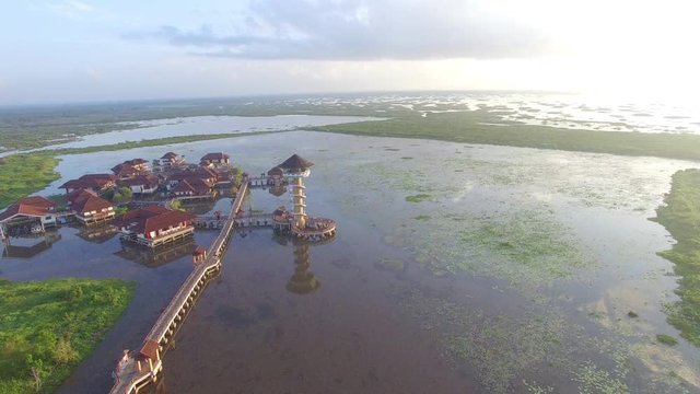 bird-watching tower in swamp.The Talay Noi Wetlands Preserve, in Phatthalung, at 450 square kilometers, is the largest waterfowl reserve in the Kingdom, and home to 187 species of birds