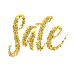 Sale Golden Glitter Text Poster. Gold background for flyer shopp