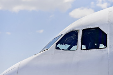 Pilot cockpit seen from outside airplane