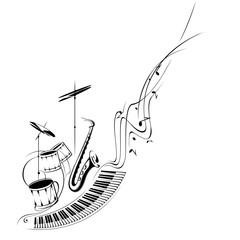 Music. Notes, lines, musical instruments.