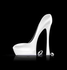 white shoe and two crystals