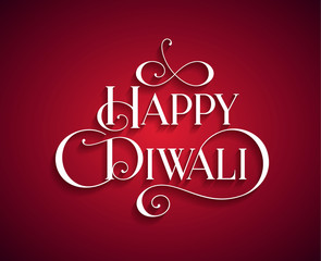 Beautiful lettering calligraphic white text. Calligraphy inscription Happy Diwali festival India on a red background. Vector illustration EPS 10