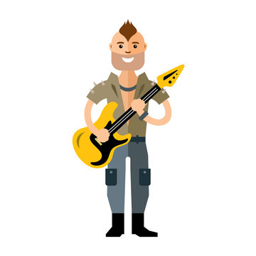 Vector Rock Guitarist. Flat style colorful Cartoon illustration.