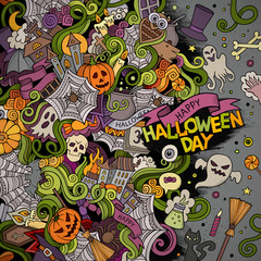 Cartoon cute doodles hand drawn Happy Halloween frame design