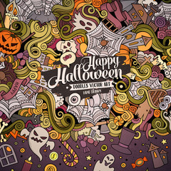 Cartoon cute doodles hand drawn Happy Halloween frame design