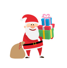 santa claus with gift boxes on white background