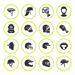 Set round icons of helmets and masks
