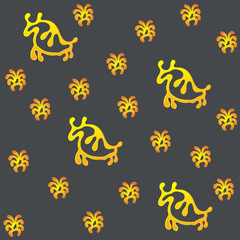 Bison in gray field, rock-painting style