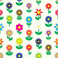 modern colorful simple retro small flowers set of icons seamless pattern eps10