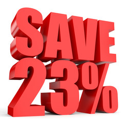 Discount 23 percent off. 3D illustration on white background.