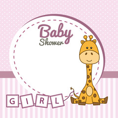 Fototapeta premium baby shower girl. Frame baby giraffe