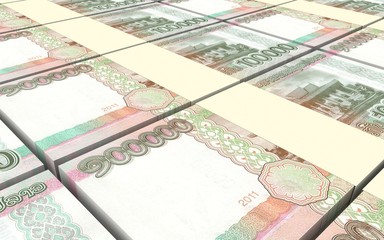 Laotian kip bills stacks background. 3D illustration.