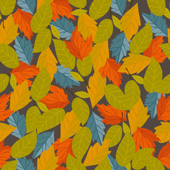 Naklejka na ściany i meble Autumn vector seamless pattern. Hand draw autumn leaves background.