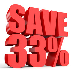 Discount 33 percent off. 3D illustration on white background.