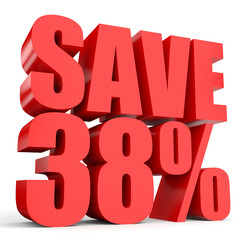 Discount 38 percent off. 3D illustration on white background.