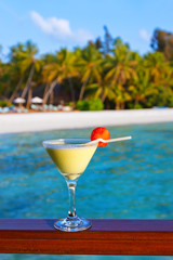 Fruit cocktail on Maldives beach