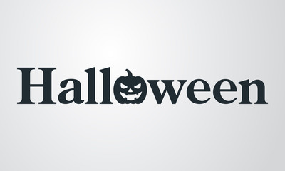 Icono plano texto Halloween con calabaza sobre fondo degradado