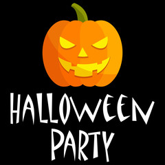 Icono plano texto HALLOWEEN PARTY con calabaza