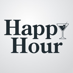 Icono plano texto Happy Hour sobre fondo degradado