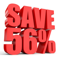 Discount 56 percent off. 3D illustration on white background.