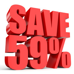 Discount 59 percent off. 3D illustration on white background.
