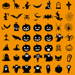 Set of icons for Halloween. Icons ghosts. Pumpkin.