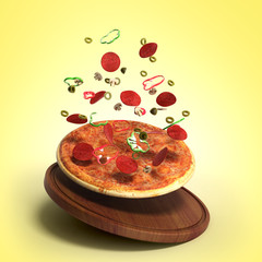Delicious italian pizza 3d render on gradient