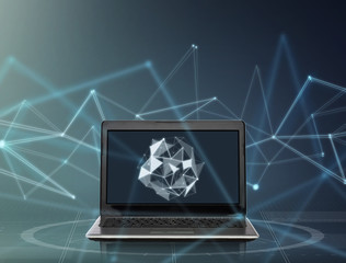 laptop with low poly shape on screen 