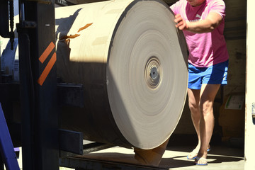 Obraz na płótnie Canvas forklift loader caring paper roll