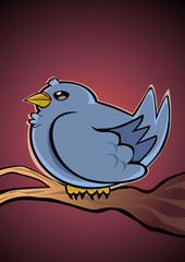 Blue bird on the branch of a tree. Vector illustration