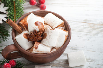 Christmas hot chocolate with marshmallow