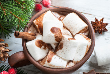 Christmas hot chocolate with marshmallow