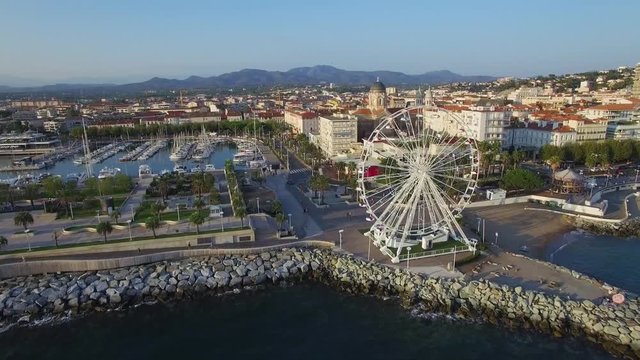 France, Var, Saint Raphael, old port, Quai Albert 1er (aerial view), 4K, UHD (3840X2160)