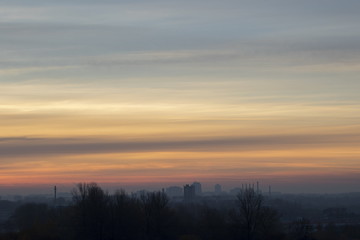 Fototapeta premium Morning fog on the city skyline