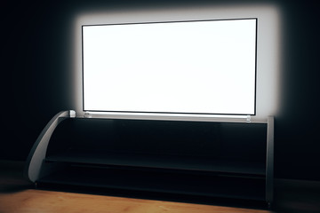 TV screen in dark room side